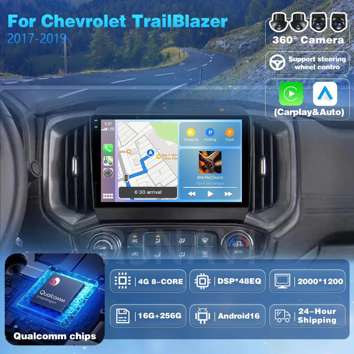 Android 16 Car Radio For Chevrolet TrailBlazer 2017 - 2019 For Isuzu D-MAX 2017 - 2019 Carplay Auto 2Din Video Stereo Player DSP