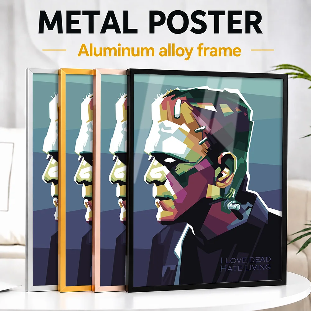Frankenstein Monster Portrait Framed Metal Poster Personalized Dark Horror Tribute Wall Art For Gamers Decorating Home Theater