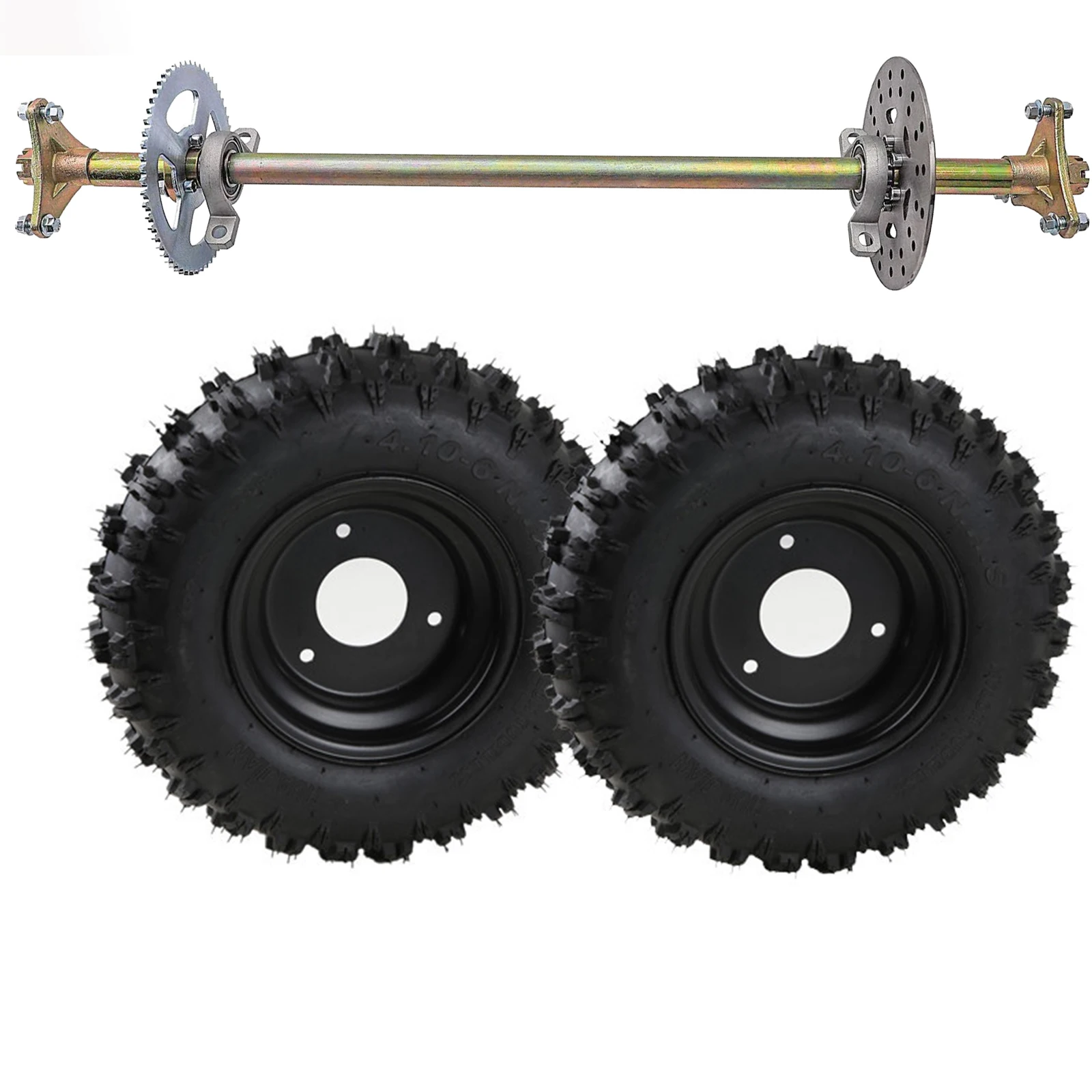 

TDPRO ATV DIY Rear Axle Assembly Wheel Hub Kit with 2pcs 4.10-6 Wheels For Mini Kids Go Kart ATV Quad Buggy Karting Accessories