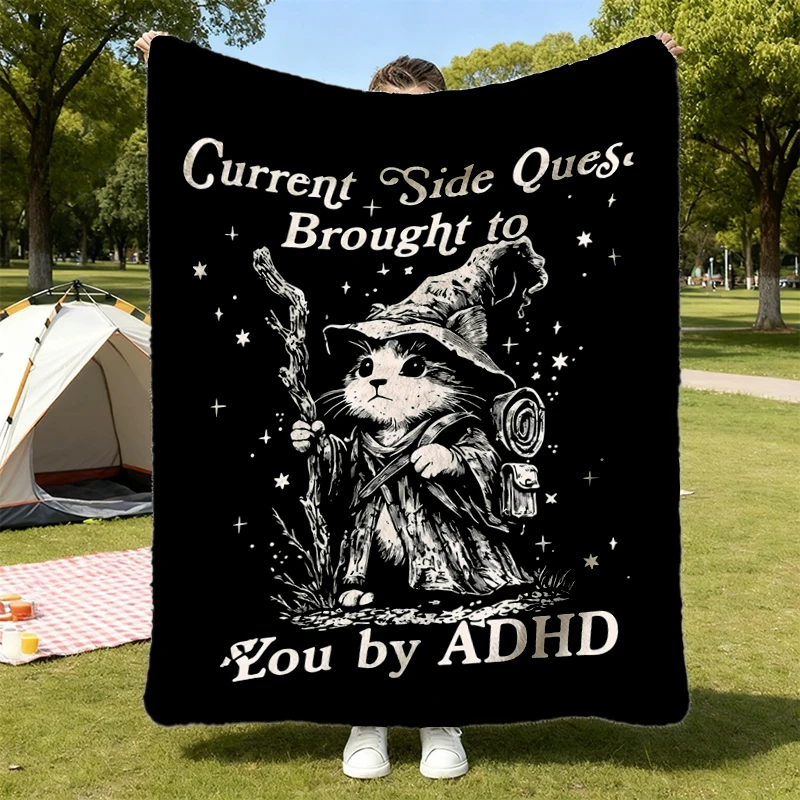 Current Side Quest Brought to You by ADHD Flannel Blanket, Funny Mental Health Flannel Throw