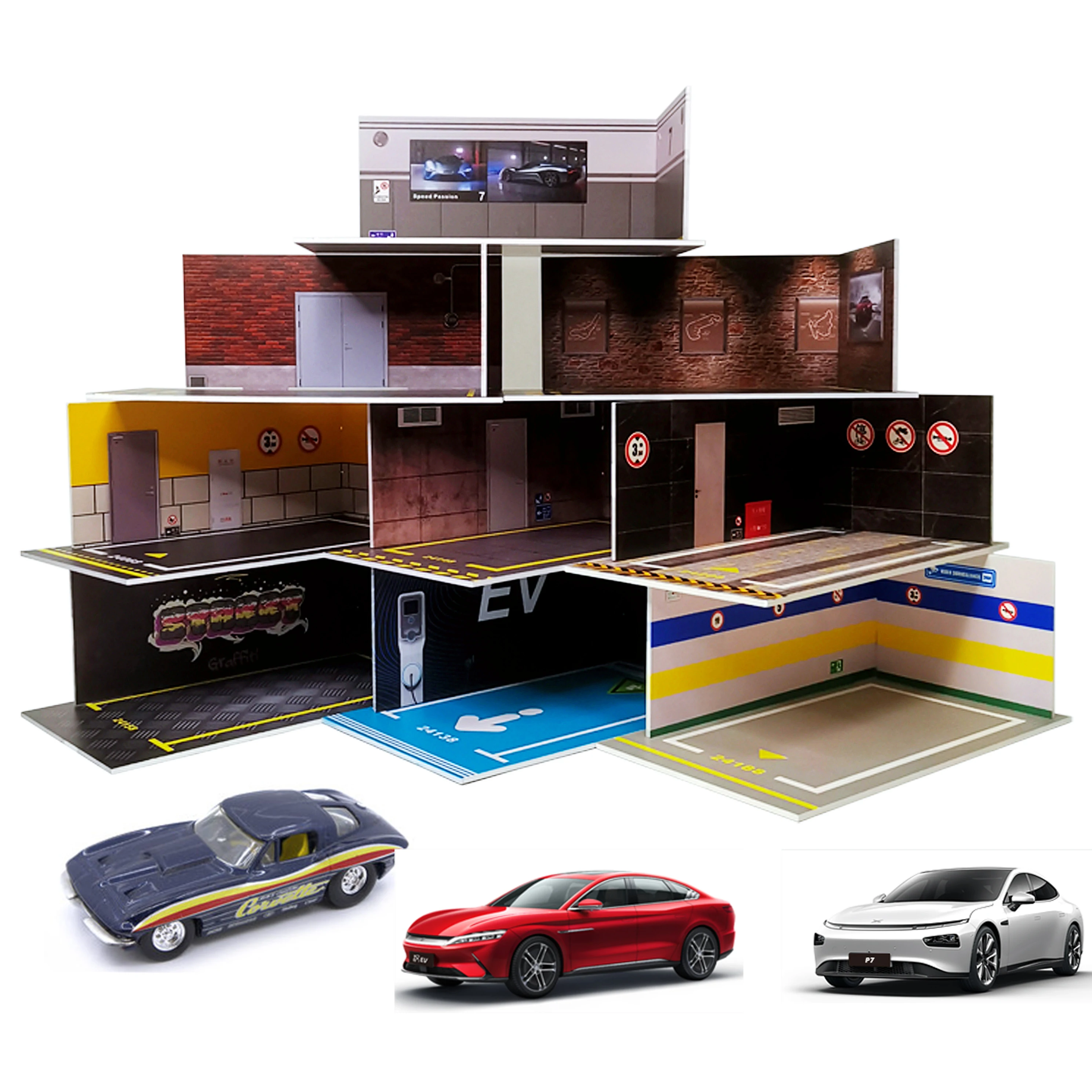 

Diorama 1 24 Garage for Diecast Model Car Toy Display Case PVC Parking Lot Model Simulation Miniature Parking Space Scene