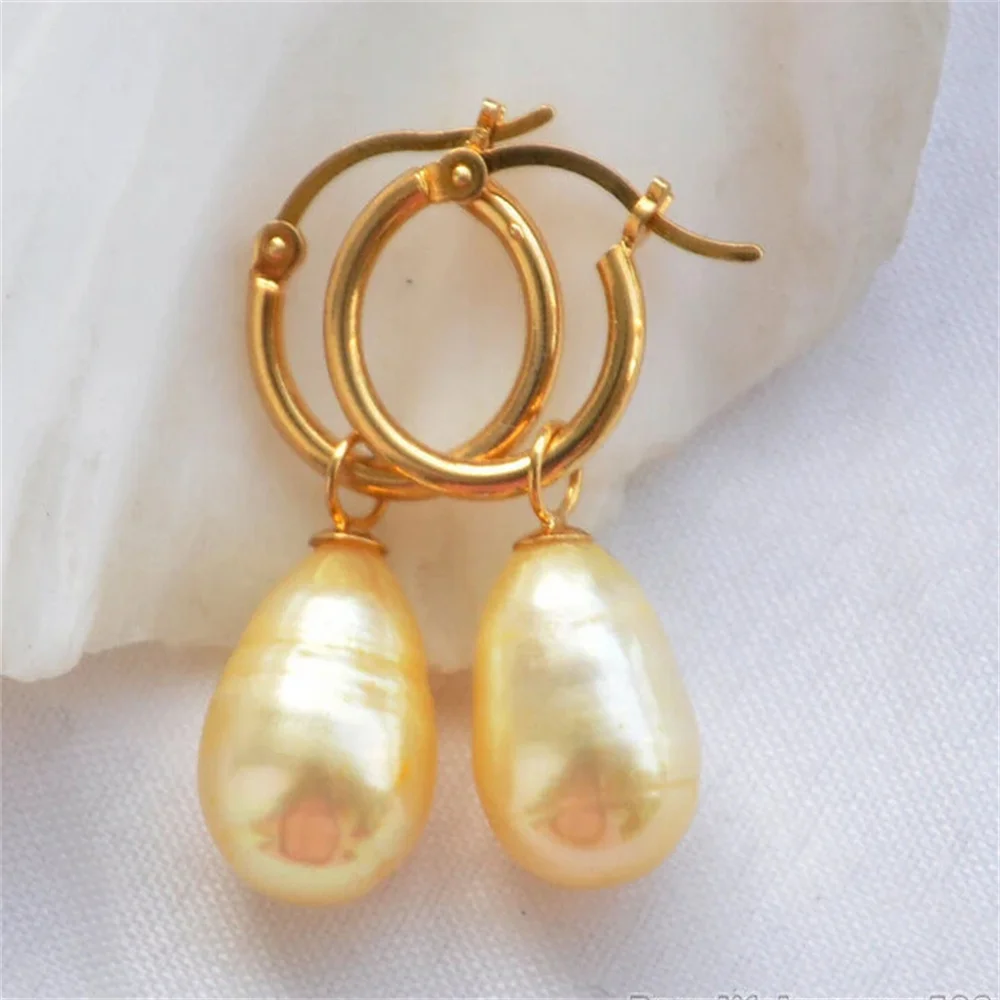 

FREE shipping> >>>12MM golden RICE FRESHWATER PEARL DANGLE EARRING