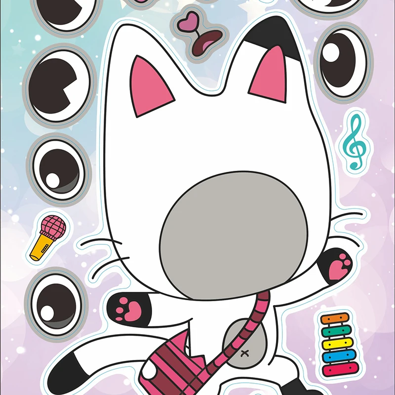 6 hojas de pegatinas de rompecabezas para casa de muñecas de Gabby, libro mayor de rompecabezas interactivo de dibujos animados para padres e hijos, pegatinas faciales DIY