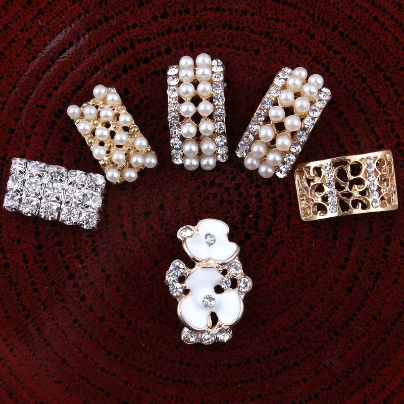 10PCS Handmade Vintage Metal Decorative Buttons with Crystal Pearl Flower Center Alloy Flatback Rhinestones for Craft ZK020