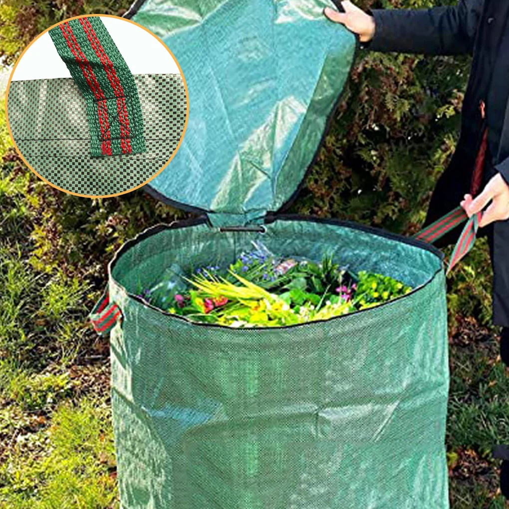 Gardening Bag Reusable Leaf Waste Pouch Plant Trash Garbage Container for Lawn Yard Pool with Lid, 80 Gallons