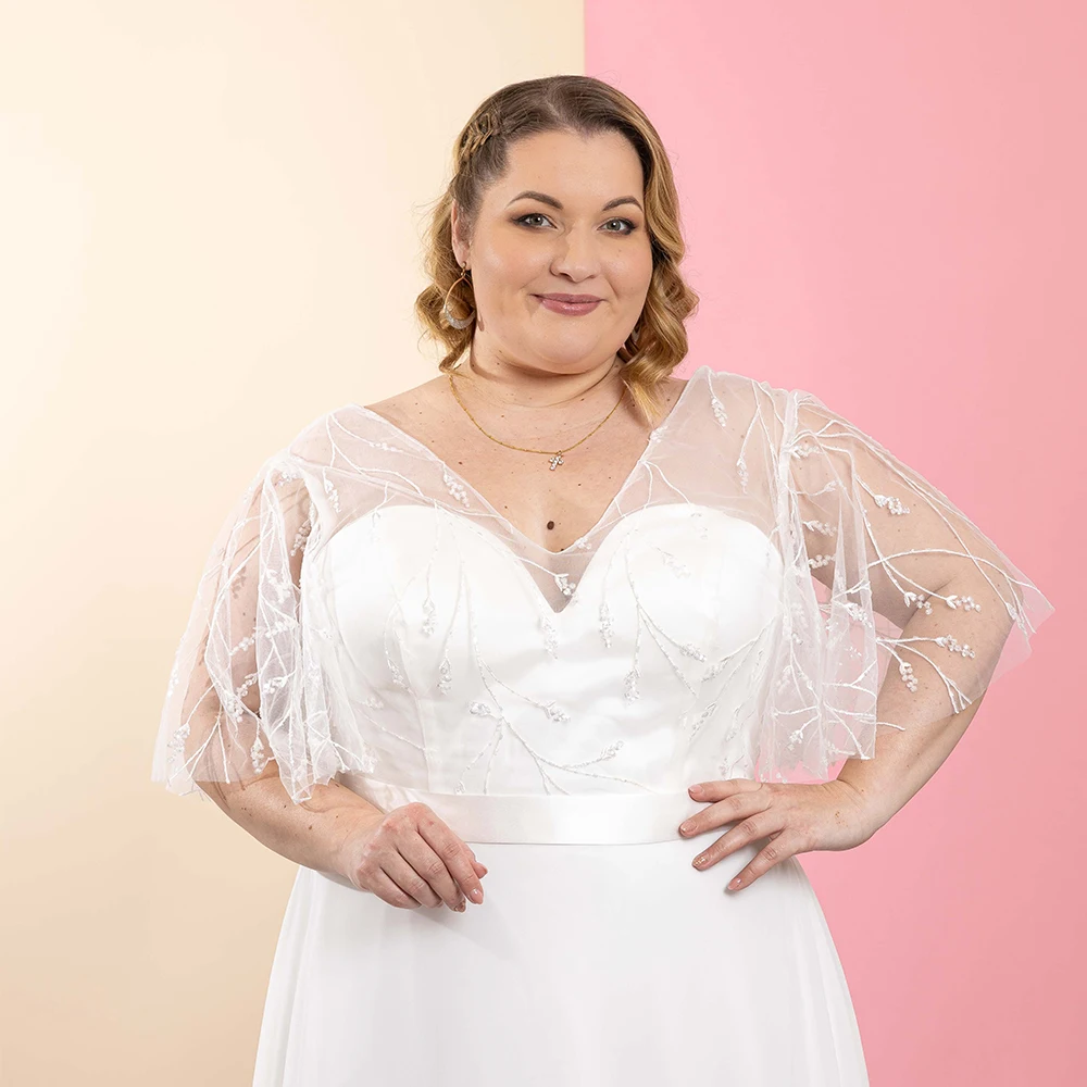 Robe de mariée sans bretelles en mousseline de soie, grande taille, demi-manches, pour les patients, à lacets, nouvelle collection été 2024