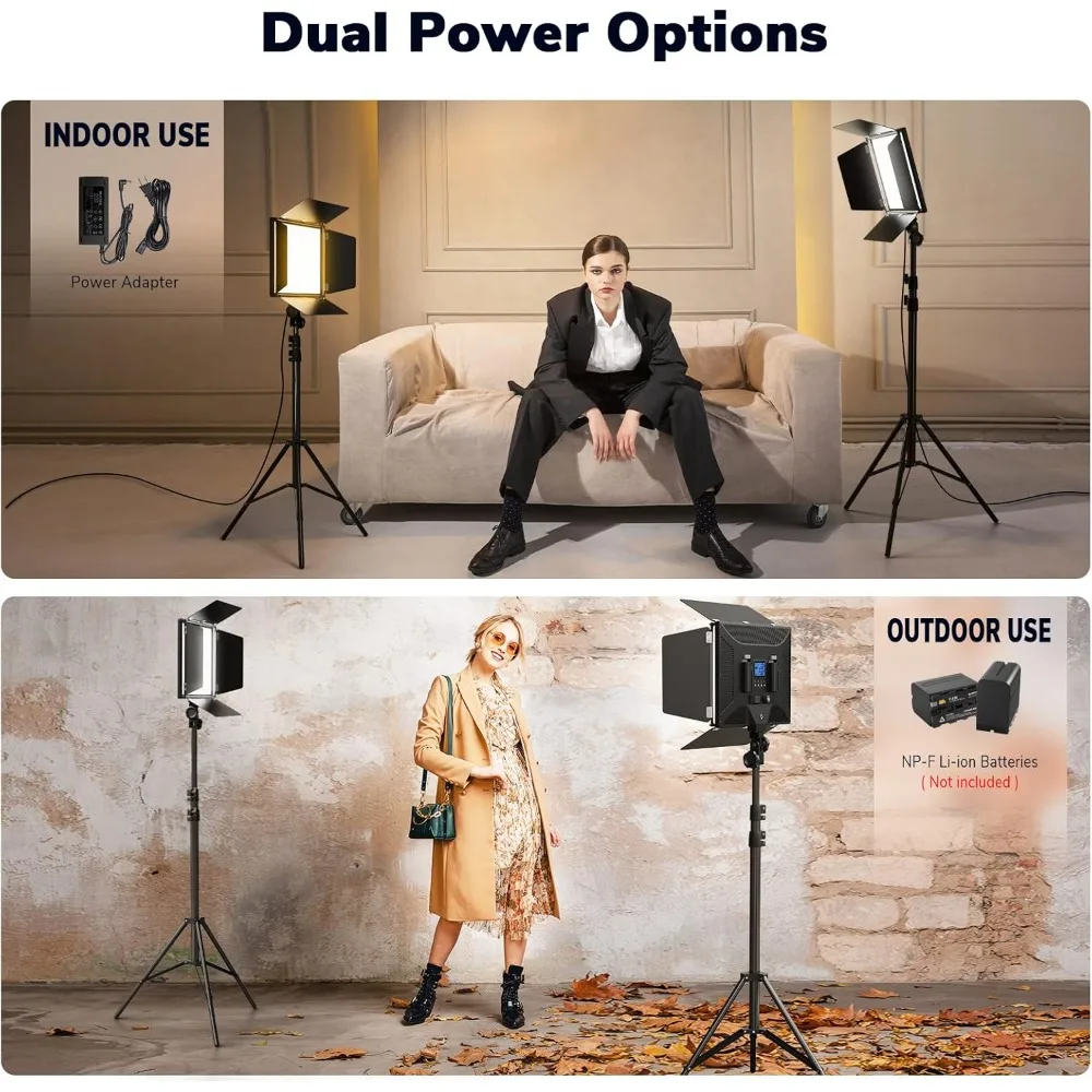 Iluminación de fotografía, paquete de 2 luces LED de vídeo con control remoto, panel de luz bicolor regulable de 45 W para transmisión en vivo/tipos de bodas