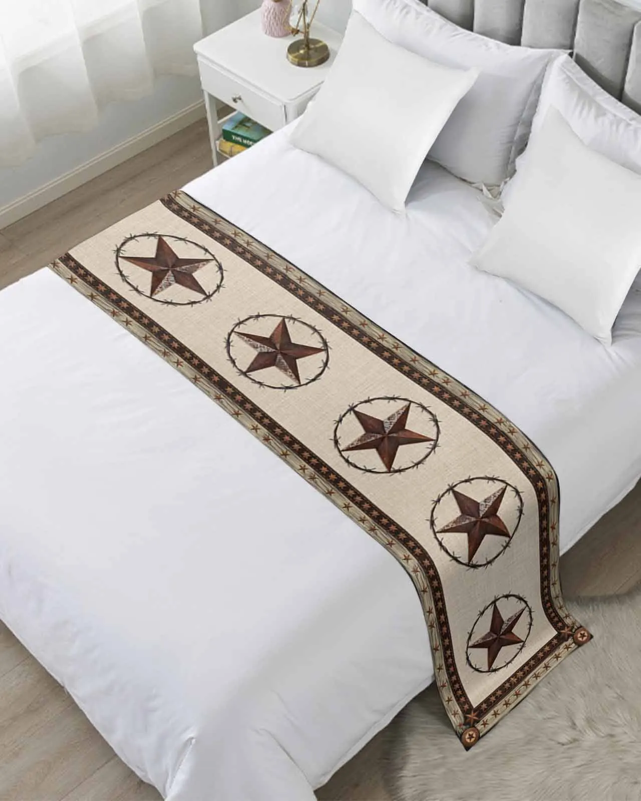 

Country Star Wood Grain Bed Runner Роскошный отель Кровать Хвостовой шарф Декоративная ткань Домашняя спальня