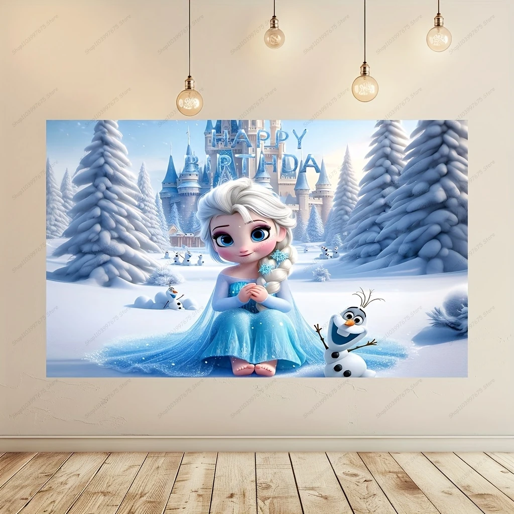 Disney Frozen Princess Elsa Backdrop Girls Birthday Table Decors Background Party Supplies Baby Shower Banner Photo Booth Props