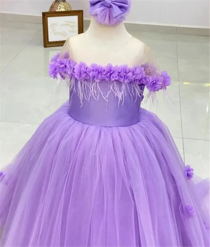 Flowers Girl Dress Lavender Little Baby Girls Princess Wedding Dresses Puffy Kids Birthday Gift Kid Party First Communion Gowns