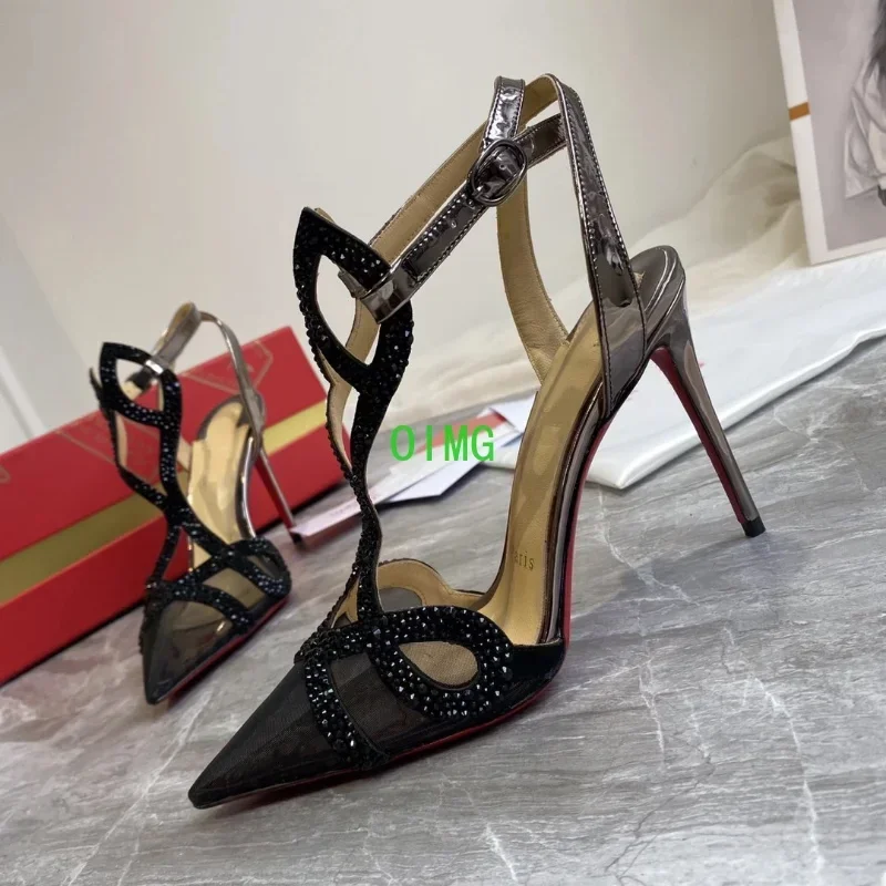 

Top Quality Womens High Heels Luxury Fashion Ladies Crystal Glisten Red Sole Shoes Classic Retro Designer 0-12cm High heel