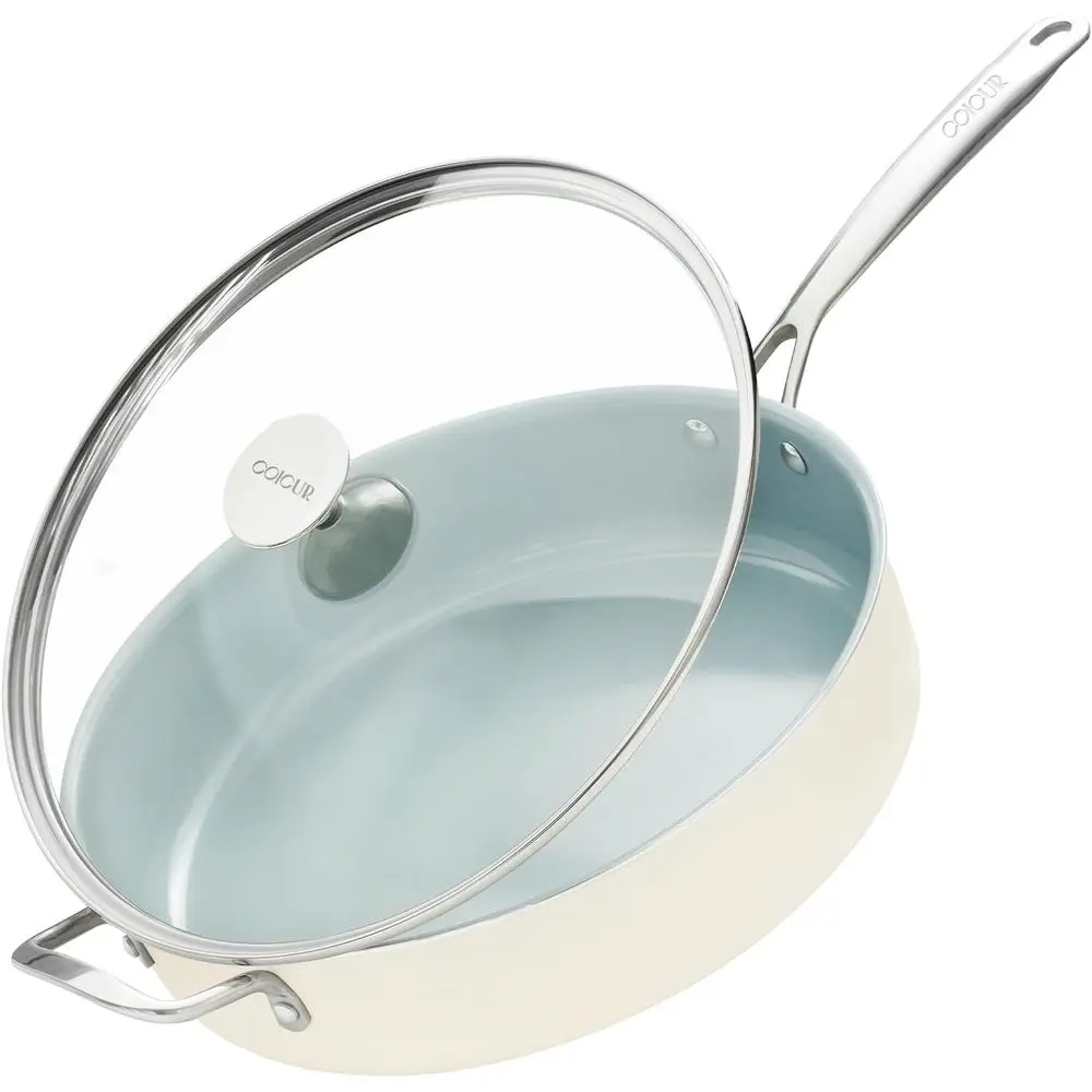 

Антипригарная сковорода с крышкой, глубокая сковорода для жарки 5 QT, большая сковорода 12 дюймов, посуда, совместимая с индукционными плитами