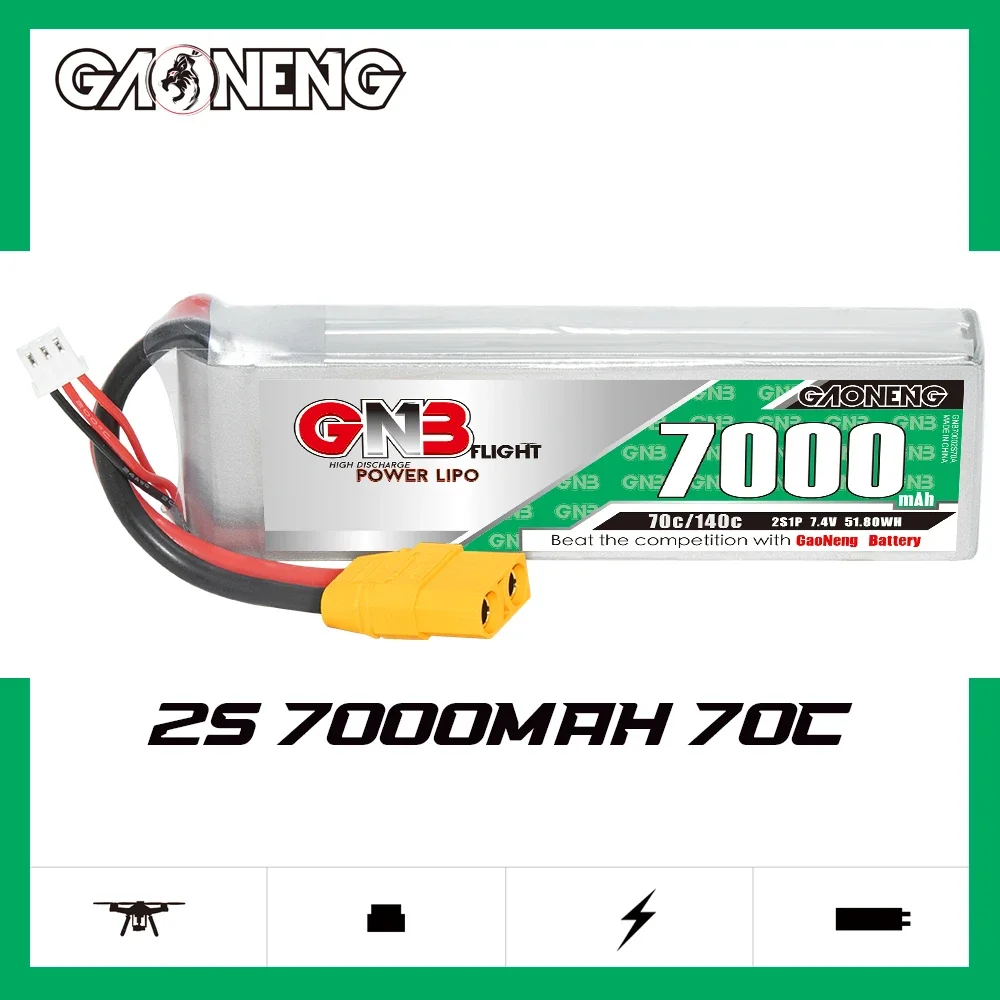 GAONENG GNB 7000mAh 2S 70C 140C 7.4V XT90 LiPo Battery Touring Toys Racing Toys Boat Evader Toys Slash 4×4