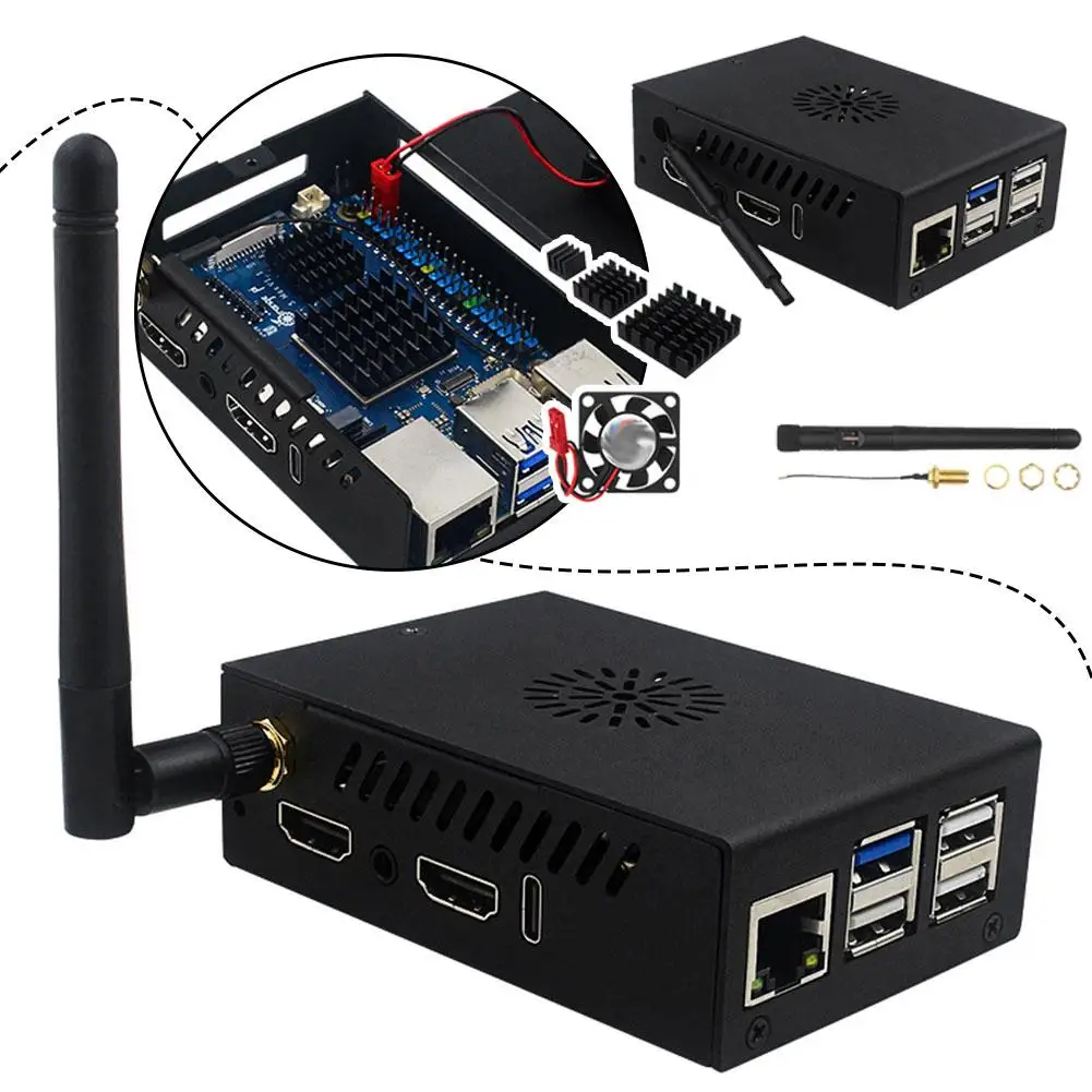 For Orange Pi 5 Max Metal Antenna With Fan Slot Radiator Sink Heat Adapter Protective Cooling Aluminum Active Shell Accesso Y0X5