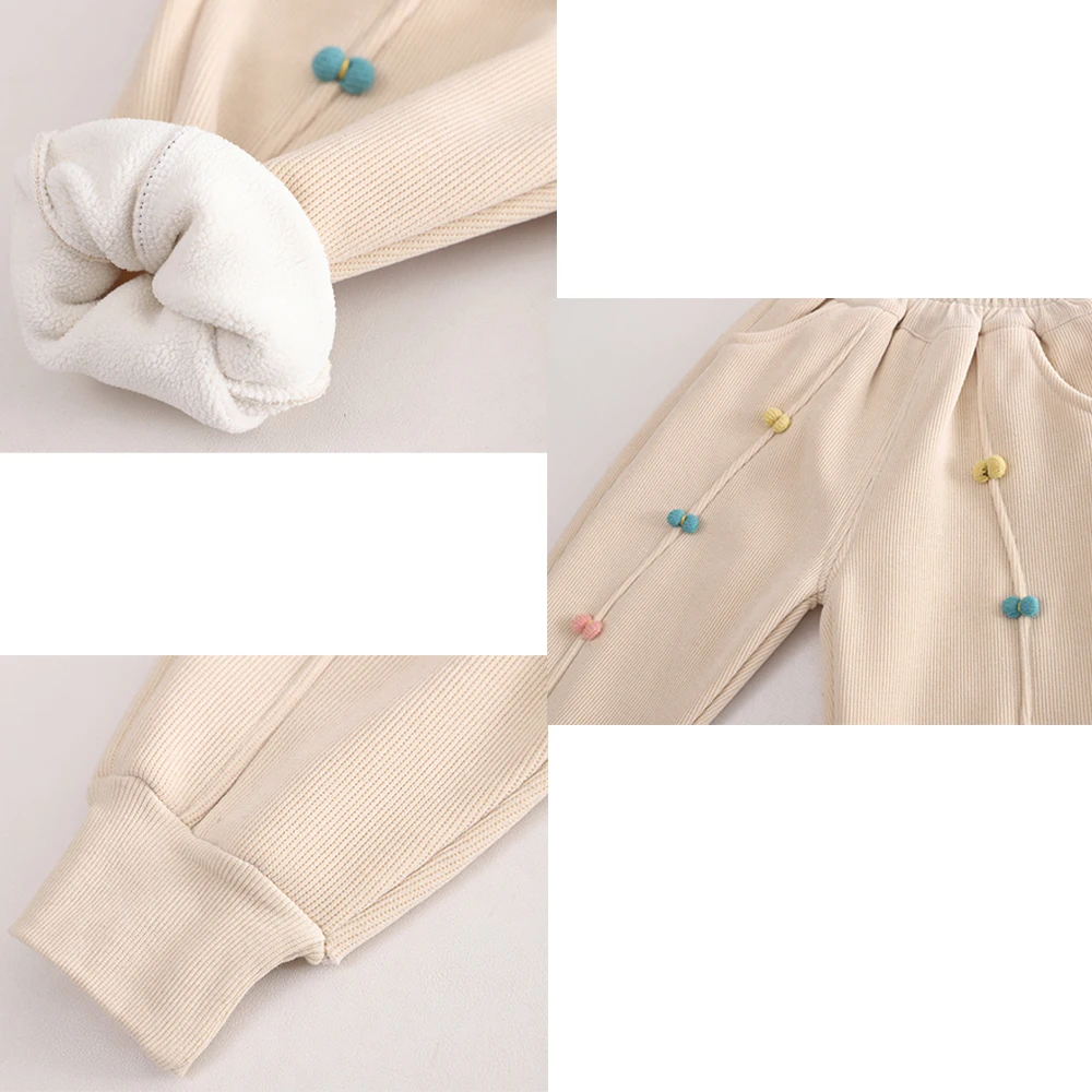 Baby Girls Velvet Pants Kids Bow-knot Trousers Pocket Pant 2024 Spring Autumn Winter 1 To 4 Years Childre's Clothing Casual image 5