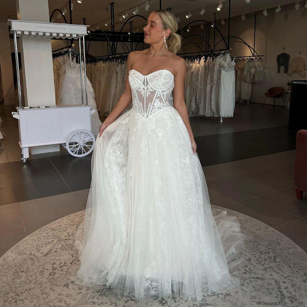

Vintage Lace Applique Boho Beach A Line Wedding Dresses Sweeep Train Custom Made 2024 Vestido De Noival