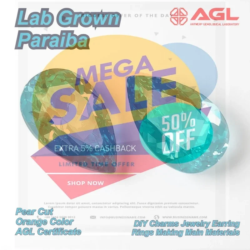 Lab Grown Paraiba Pear Cut Paraiba Color DIY Charms Jewelry Earring Rings Making Main Materials Selectable AGL Certificate