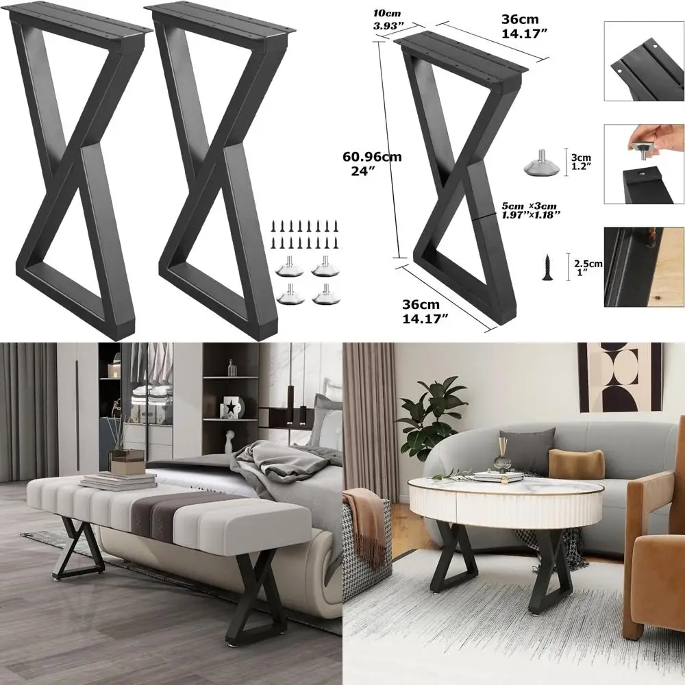 أرجل طاولة معدنية على الطراز الصناعي مقاس 24 بوصة لمشاريع DIY المنزلية، أرجل مكتب قابلة للتعديل لمنضدة الليل والقهوة والنهاية والجانبية #1