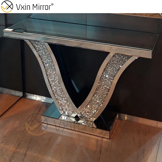 Mirrored Living Room Furniture Crystal Diamoand Table Console Tables