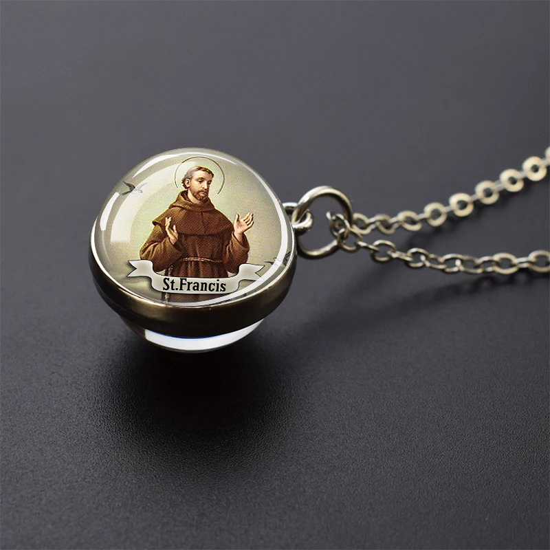 Collana Gesù e Vergine Maria San Michele Giuda Anthony Patrick Paul Ciondolo con sfera di vetro Gioielli religiosi Regalo cristiano