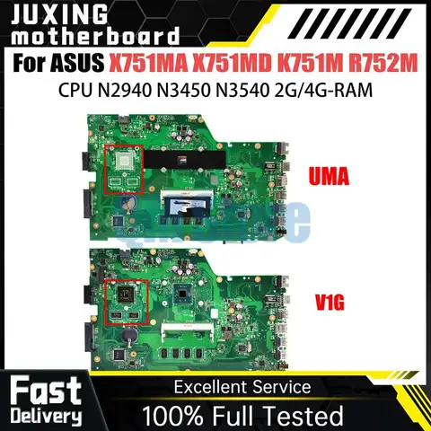 For ASUS Mainboard X751M Laptop Motherboard K751M R752M CPU N2830 N2840 N2930 N2940 N3530 N3540 2GB 4GB RAM DIS 100% Tested