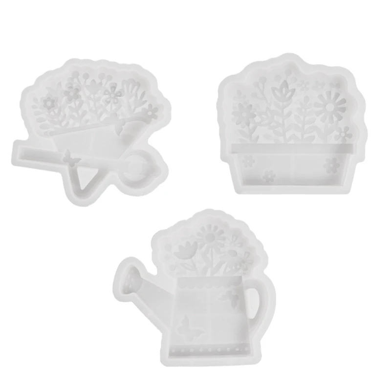 

Sturdy Garden Cart Pots and Watering Can Plaster Mold Set for Creative Crafts N0HE