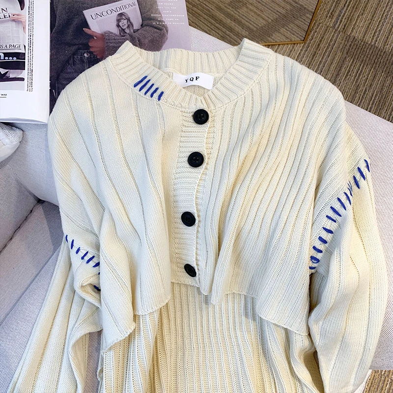 بلوفر نسائي أوف وايت فضفاض متماسكة سترة Harajuku خمر Y2k كم طويل الخامس الرقبة اليابانية سترة الكشمير المعنقة 2000s الملابس 2025 #4