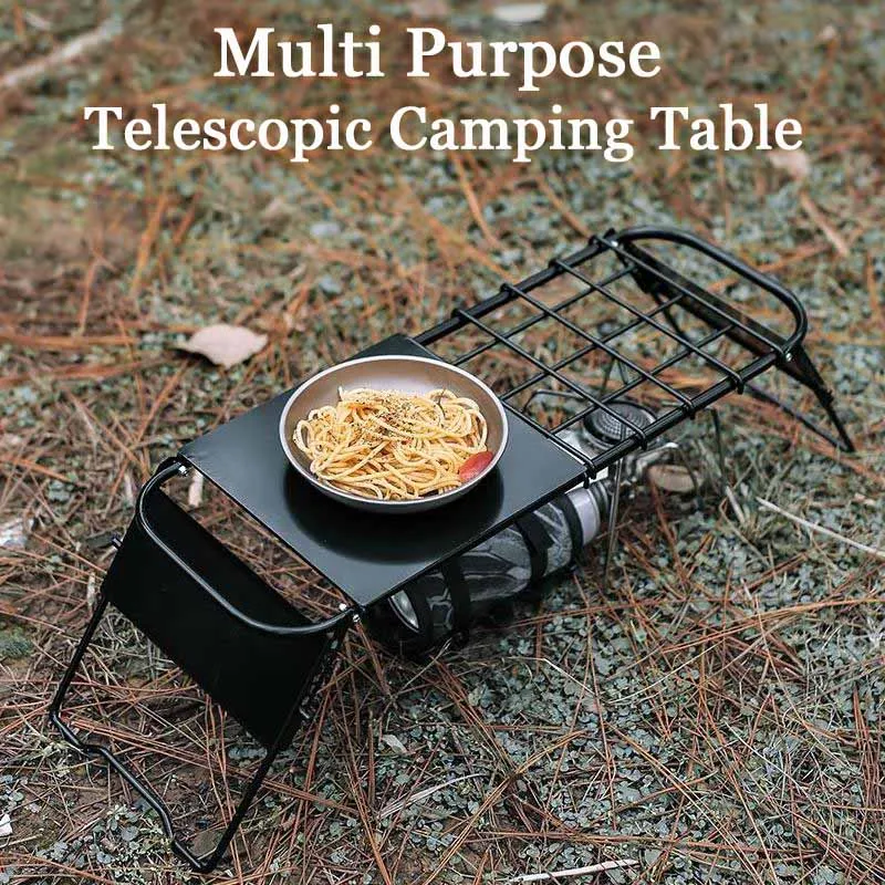 Outdoor Telescopic Camping Table Foldable Mini Stove Rack Adjustable Height Folding Table Multi Purpose Portable Grid Table