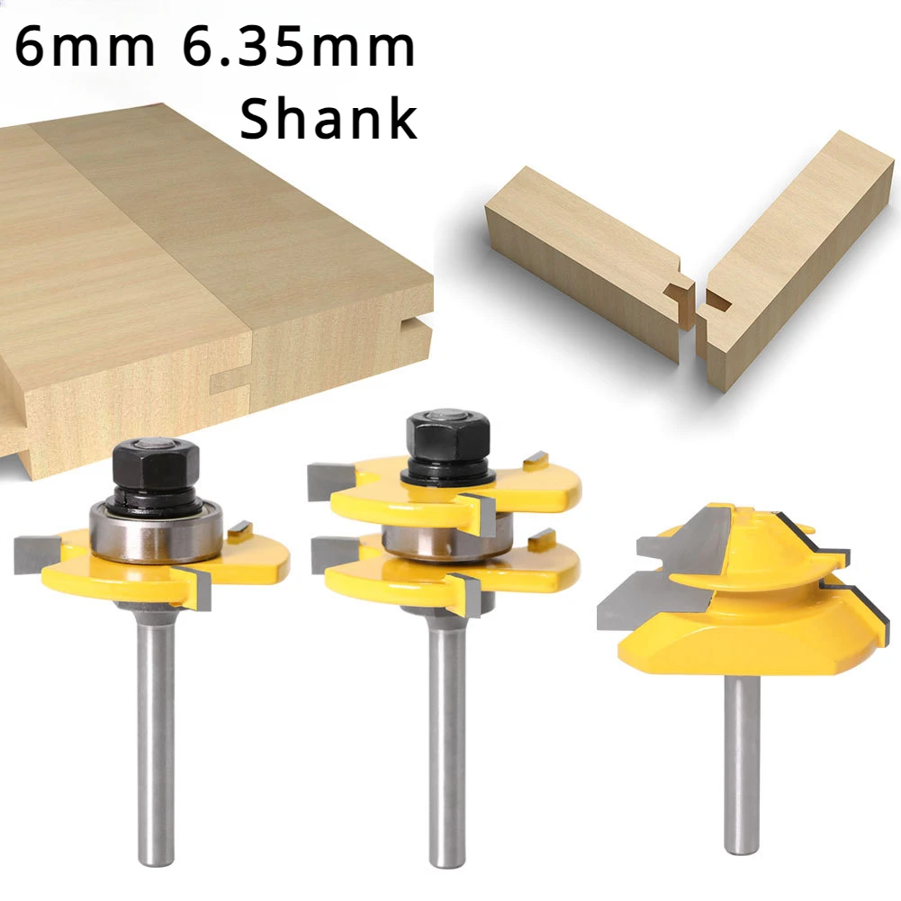 

3Pcs/set 6mm 1/4" shank Tenon Type Combine Knife 45 degree tenon joint cutter,Wood floor Trapezoid board splicing Milling cutter