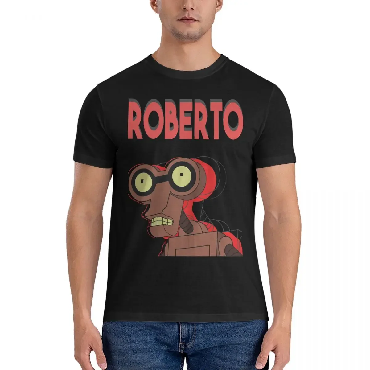 Robot T-Shirt Men F-Futurama Novelty Pure Cotton Tee Shirt Round Collar Short Sleeve T Shirt Graphic Printed Tops