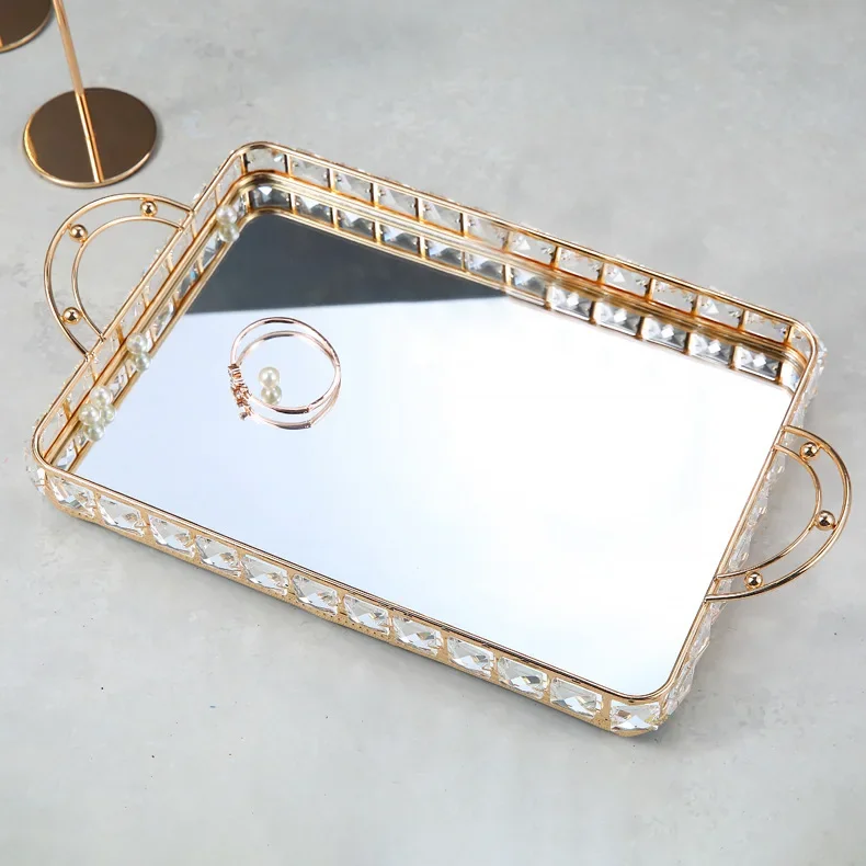 Nordic Light Luxury Style Mirror Crystal Plate, Metal Storage Tray, Home Living Room Decoration, Fruit Plate