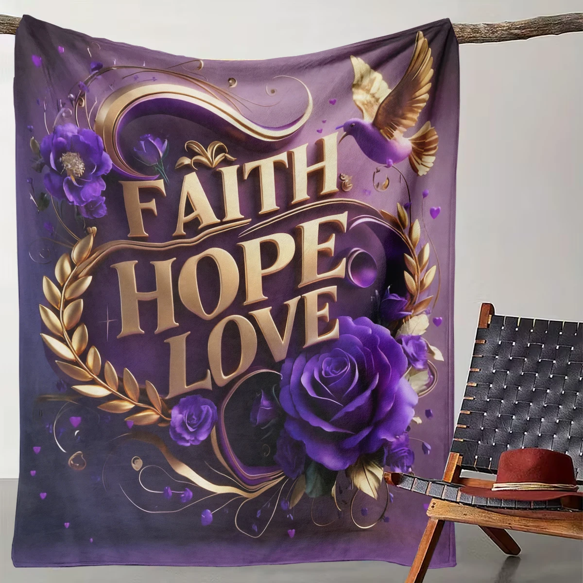 

1 piece of light luxury purple gold faith love romantic flower language decorative blanket suitable for sofa bed travel