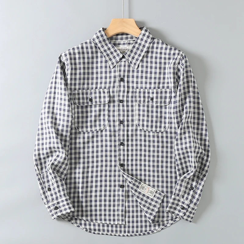 

Мужская рубашка в клетку с длинным рукавом, повседневная, свободного кроя, с воротником-стойкой, из смесового полиэстера, осенняя, городская, не требующая глажки, с принтом