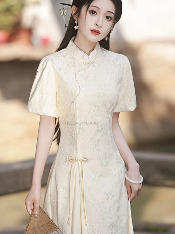 

Chinese Style Dress Women Modern Improve Qipao Eleganti Long Embroidery Traditional Cheongsam Women Short Sleeve Elegant Qipao