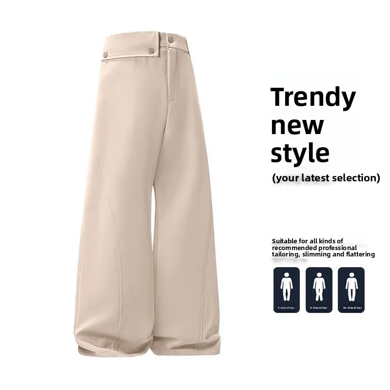 

Мужские свободные брюки в американском стиле ретро, повседневные, драпированные, с широкими штанинами, с высокой талией, молодежные, энергичные, модные