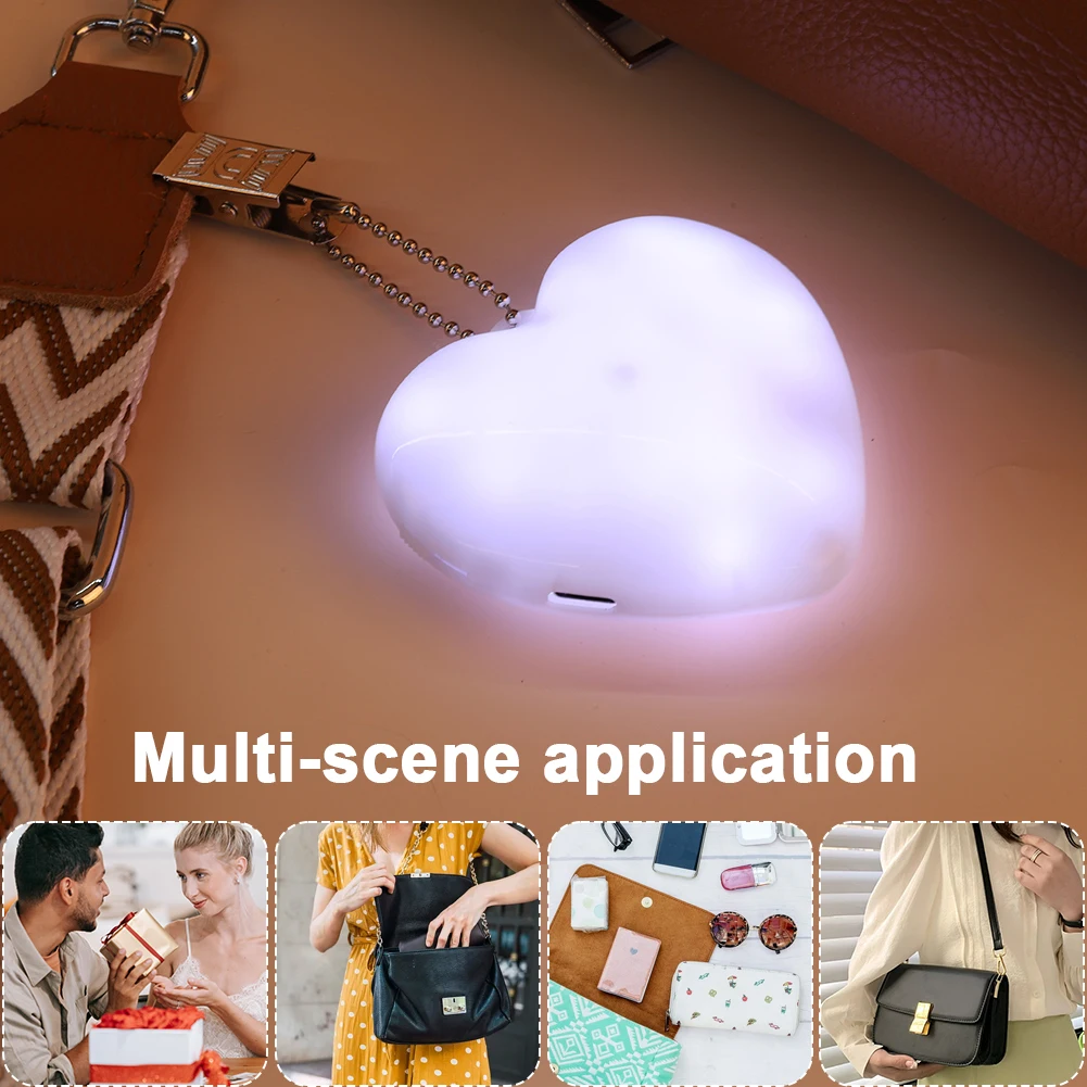 1/2/3Pcs LED Heart-shaped Night Light USB Charging Touch Sensor Lamp Purse Handbag Keychain Pendant Light Gifts For Women Girls
