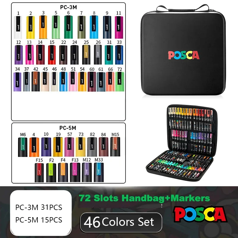 POSCA acrylstiften georganiseerd in tassen, 0,7-2,5 mm schoolkleurpennen, handige originele Japanse professionele kunstverfbenodigdheden