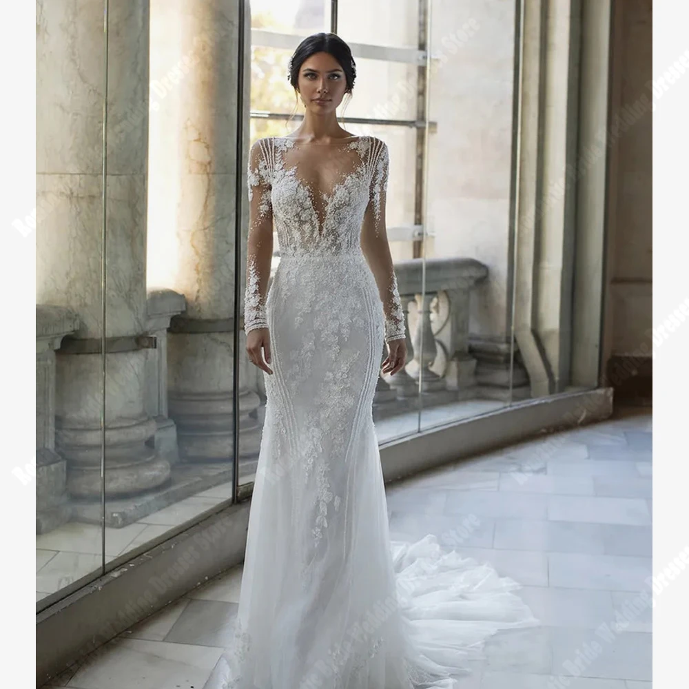 

Beautiful Women Wedding Dresses Floor Length Tulle Appliques Backless Bridal Gowns 2024 New Elegant Boho Lady Vestidos De Noche