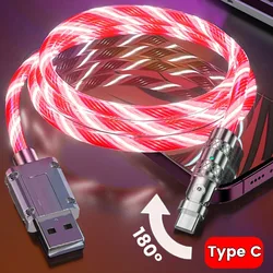 Glowing LED Light Mobile Phone Charger Cables USB To Type C 120W 6A Fast Charging Charge Cord for Samsung Xiaomi Data Wire