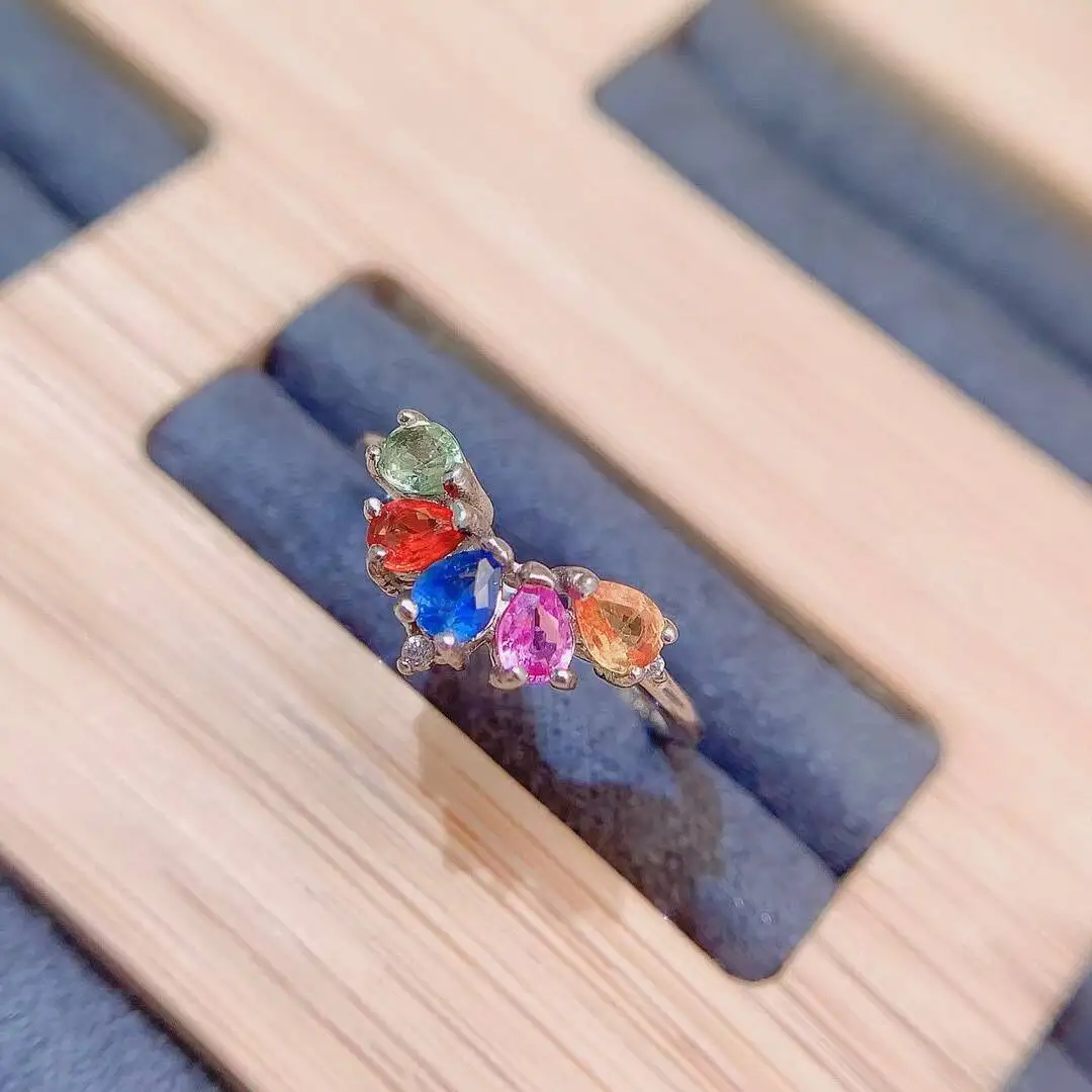 KJJEAXCMY high-grade Natural Women's Colored Sapphire Ring S925 Silver Colorful and splendid Crystal pure fire flash explosion