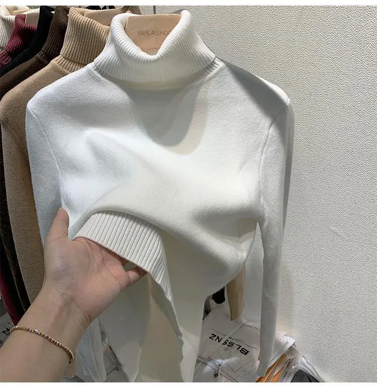 2025 New Thicken High Collar Pullover Women's Sweater Top Winter Warm and Soft Solid Color Inner Wear Bottoming Shirt