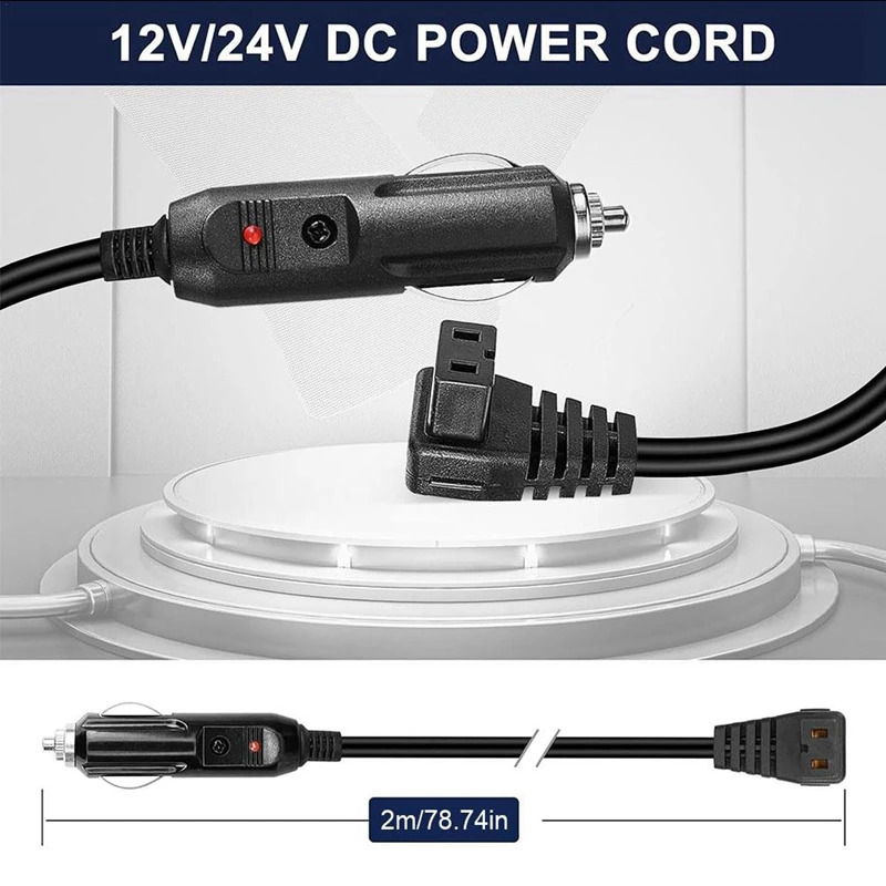 12V Car Refrigerator Power Cable, 2M Fridge Freezer Extension Cable With Cigarette Lighter Adapter For Fridge Heater