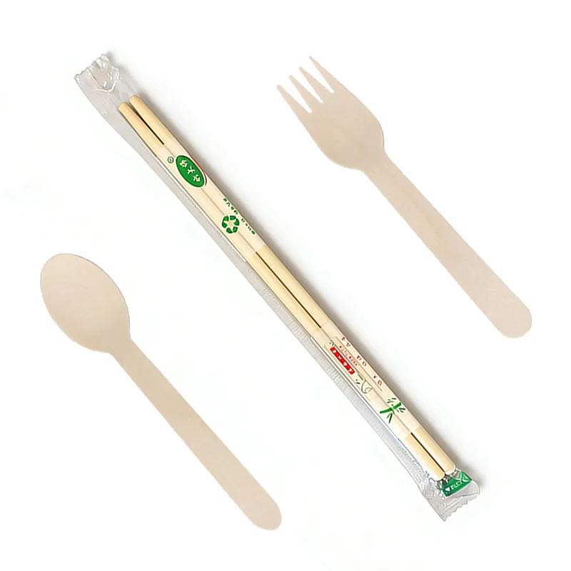 50pcs/set Disposable Wooden Tableware Chopsticks Spoon Fork 
