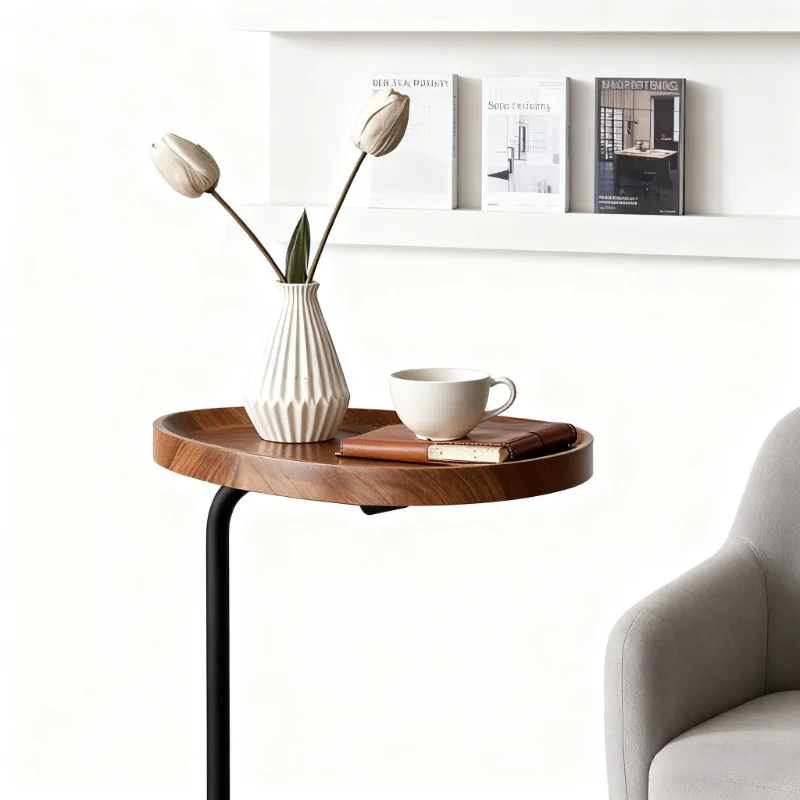 Modern minimalist oval wooden coffee table with durable metal frame, eco-friendly and suitable for living room use