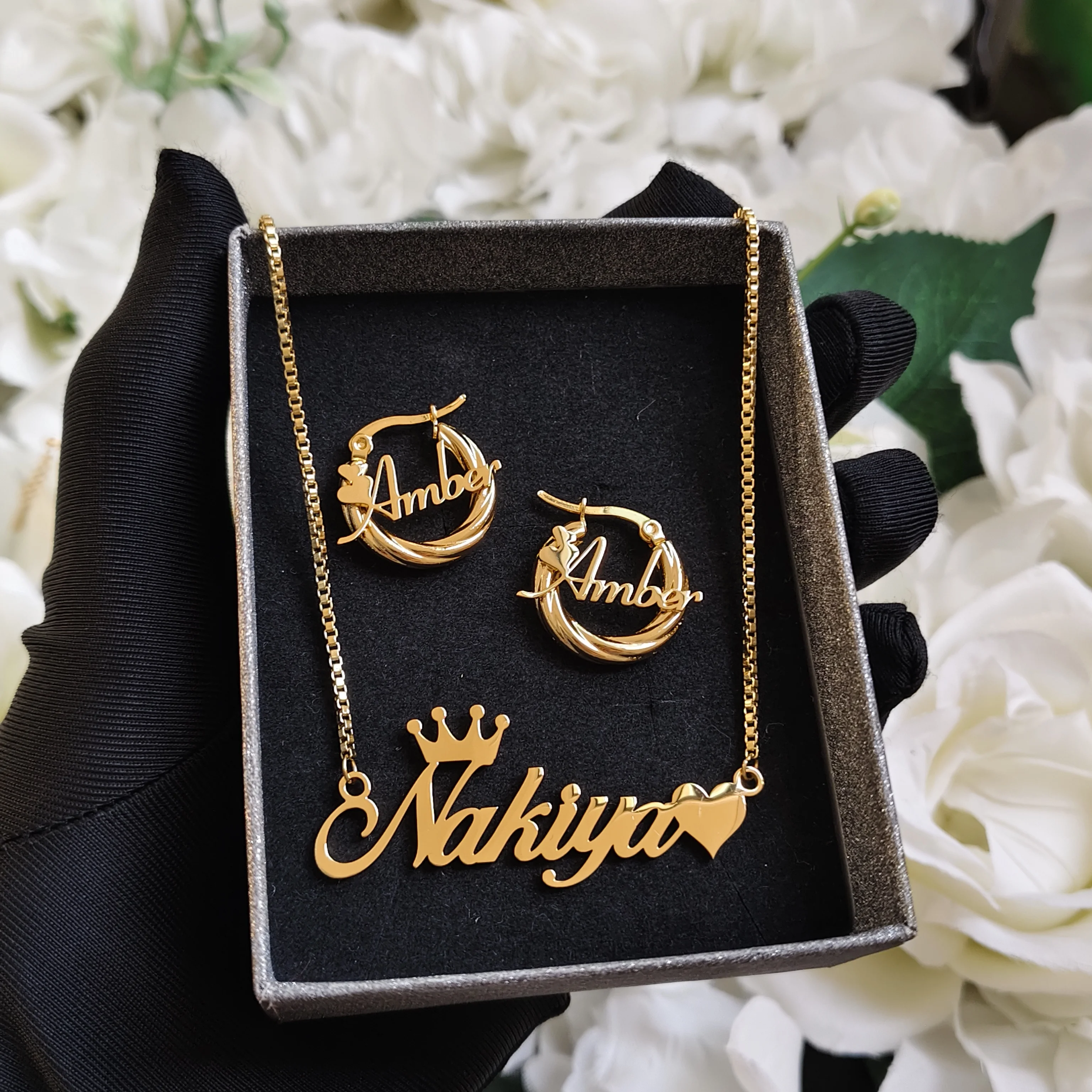 

DHQH Wholesale Customized Name Set Personalized Letter Necklace Earrings Stainless Steel Set Birthday Gift Factory Direct Sales