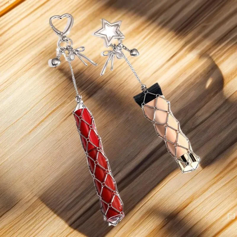 [YU] Metalowa Siatka Ze Stali Nierdzewnej, Lustrzany Wisiorek, Kieszonkowy Pokrowiec na Szminkę/Balsam do Ust, Brelok, Ozdoba do Torebki, Akcesoria Dekoracyjne