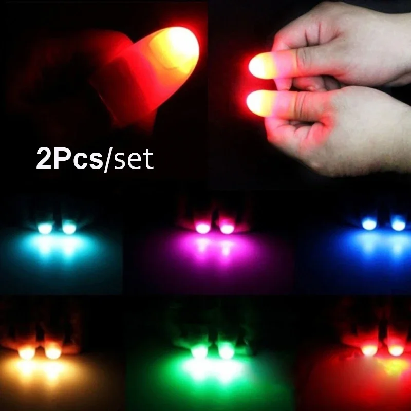 Juego de 2 pulgares mágicos para adultos, accesorios de truco de magia, dedos intermitentes Led luminosos, juguetes de fiesta de Halloween para niños