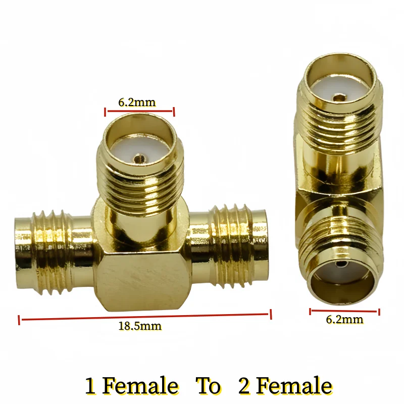 T Type SMA Male Plug to 2 Dual (Two) SMA Female Jack RF Coaxial Connector 3 Way Splitter Antenna Converter Gold-Plated Brass