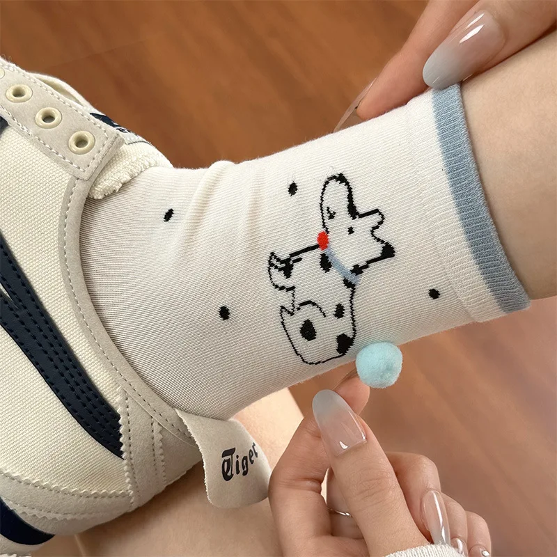 الكرتون لطيف الجوارب للنساء الصيف رقيقة StyleinsTrendy تنفس سلس منتصف العجل الجوارب مع الإبداعية ثلاثية الأبعاد كومة الزخرفية جورب