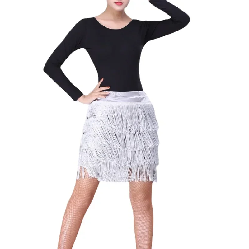 Latin Dance Skirt Sexy Women Samba Tango Four Layers Fringes Dresses Competition Performamnce Salsa Lady Latin Fringe Skirt